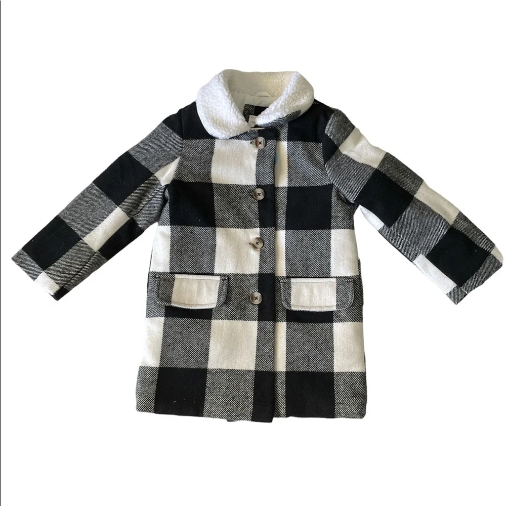 Carter's Little Girls' Toddler Plaid Faux Fur Jacket (4T, Black Plaid)